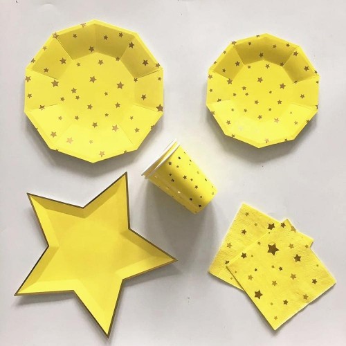 Χάρτινα Πιάτα Φαγητού Κίτρινα Με Χρυσά Αστέρια 8pcs 