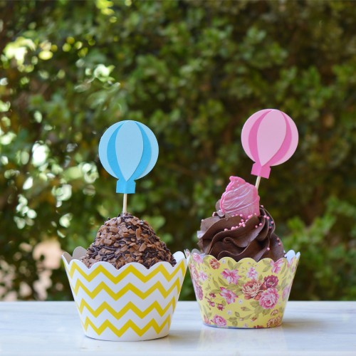 Cupcake Toppers Γαλάζια Αερόστατα - Hand Made by Ministry Of Art (6pcs)