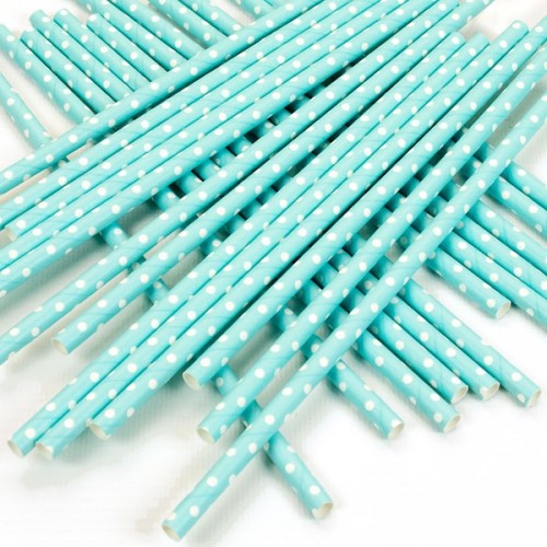 abcJoy baby blue πουά χάρτινα καλαμάκια (25-pack)