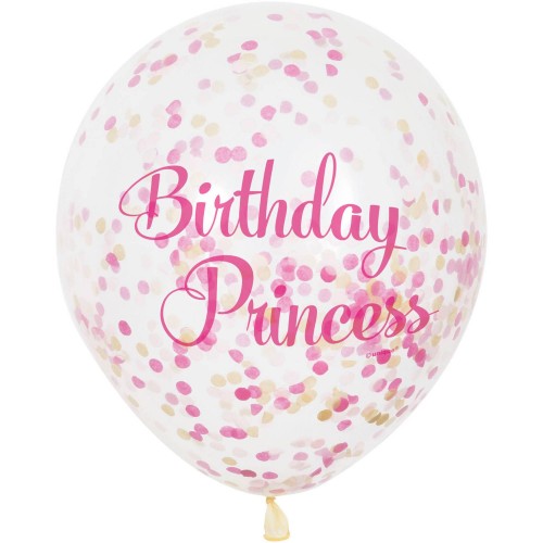 Confetti Balloons-Birthday Princess-6 Μπαλόνια Γενεθλίων Με Ροζ-Χρυσό Κομφετί-Unique