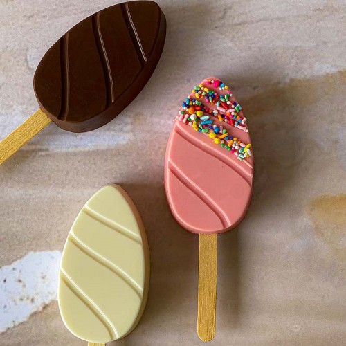 Τριπλό Καλούπι Σοκολάτας Οβάλ Παγωτό Ξυλάκι