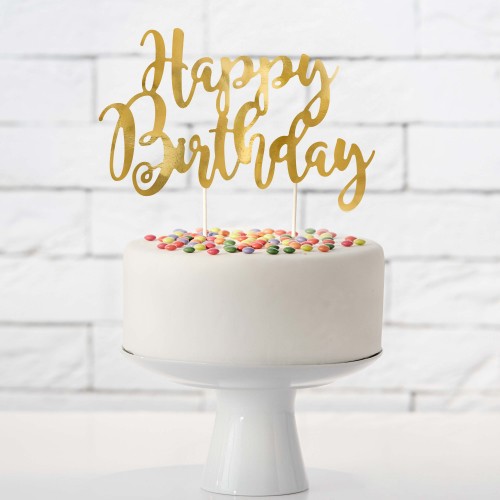 Cake Topper Happy Birthday Χρυσό Διακοσμητικό Τούρτας