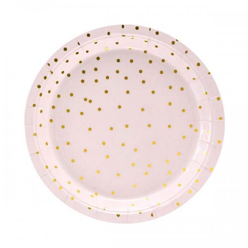 Χάρτινα Πιάτα Ροζ Με Χρυσό Πουά PartyDeco