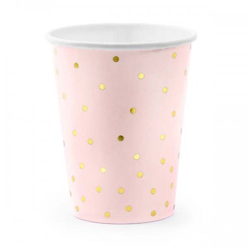 Χάρτινα Ποτήρια Ροζ Με Χρυσό Πουά PartyDeco