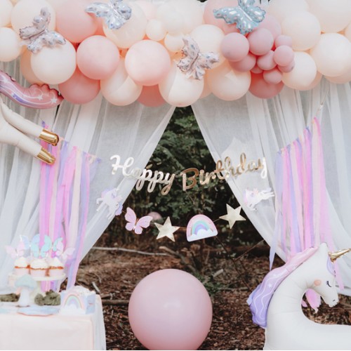 Banner Happy Birthday Γιρλάντα Πεταλούδες & Μονόκεροι PartyDeco