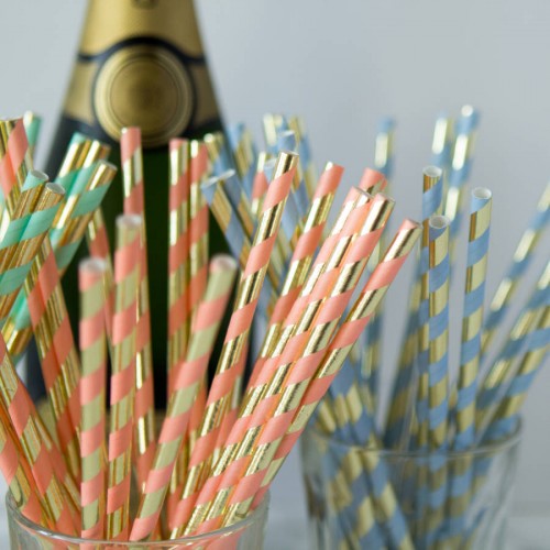 abcJoy "Pink&Gold Luxury" χάρτινα καλαμάκια ριγέ σε Ροζ-Χρυσό (25-pack)