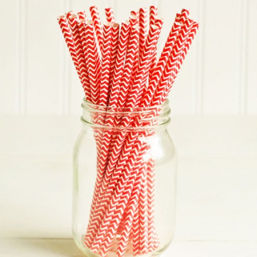 abcJoy κόκκινα chevron χάρτινα καλαμάκια (25-pack)