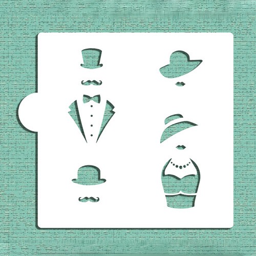 Vintage Mr & Mrs Cookie Stencils - Στένσιλ Για Μπισκότα  Ή Πλαϊνά Τούρτας Vintage Ζευγάρι Designer Stencils