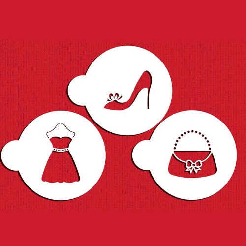 Fashionista Cookie Stencils Set - Στένσιλ Μόδα - Φόρεμα Τσάντα Γόβα (3pcs) Designer Stencils