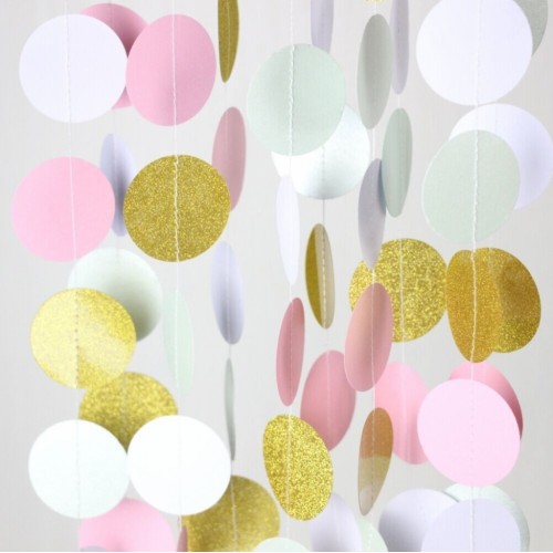 abcJoy Χρυσή-Ροζ-Λευκή Χάρτινη Γιρλάντα "Pop Dots" 