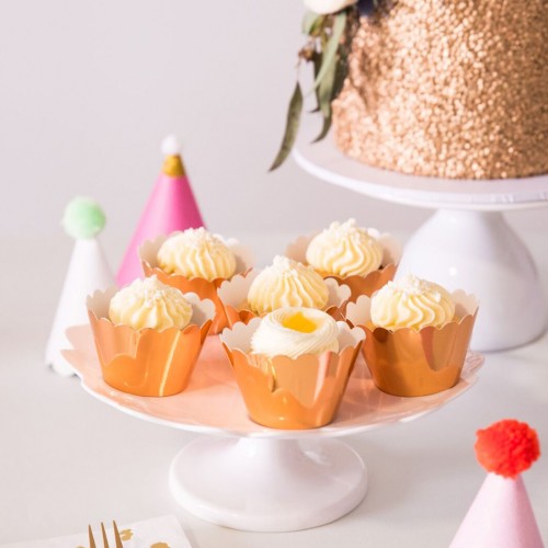 8 Ροζ Χρυσές Χάρτινες Θήκες - Rose Gold Cupcake Wrappers