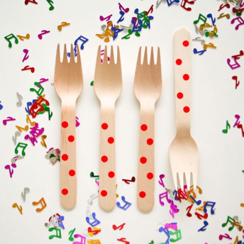 abcJoy κόκκινα πουά ξύλινα πιρουνάκια (12-pack)