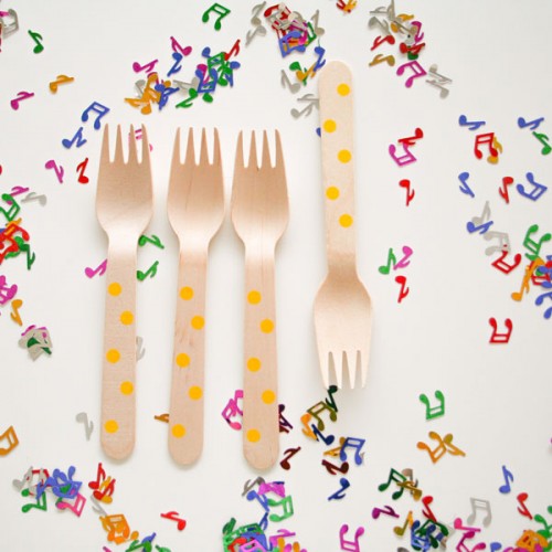 abcJoy κίτρινα πουά ξύλινα πιρουνάκια  (12-pack)