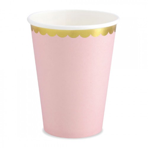 Χάρτινα Ποτήρια Ροζ Με Χρυσό Φινίρισμα