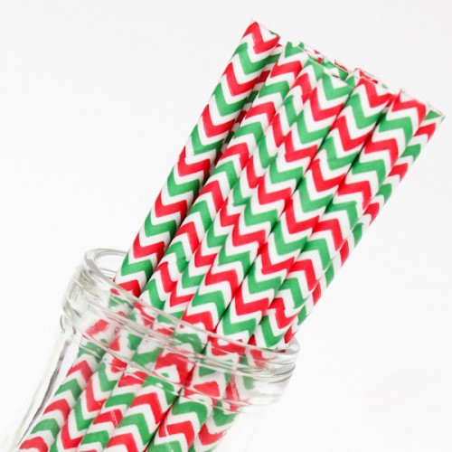 abcJoy Chevron Κόκκινα Πράσινα Χάρτινα Καλαμάκια (25-pack)