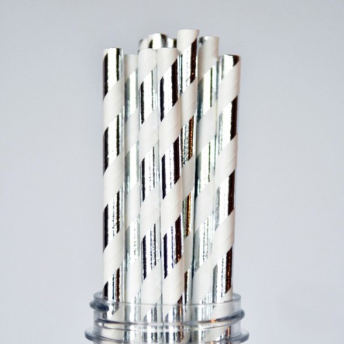 abcJoy ασημί foil ριγέ χάρτινα καλαμάκια (25-pack)