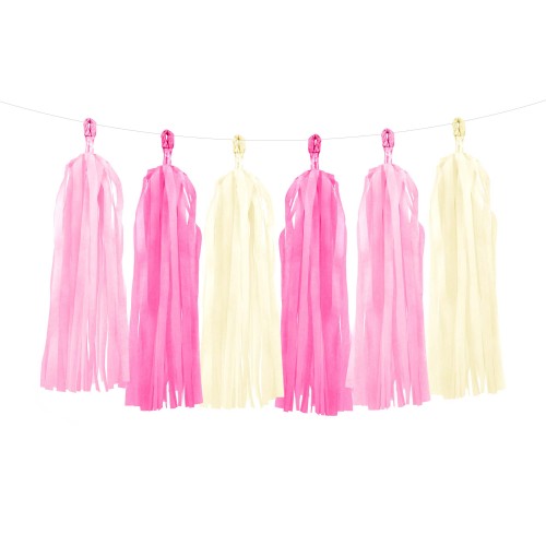 Ροζ Λευκό Φούξια Mix Tassel Garland Χάρτινη Γιρλάντα