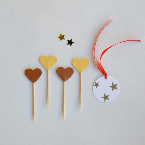 Cupcake Toppers-Χρυσές Και Μπρονζέ  Καρδιές Διπλής Όψης-Hand Made by Ministry Of Art (6pcs)