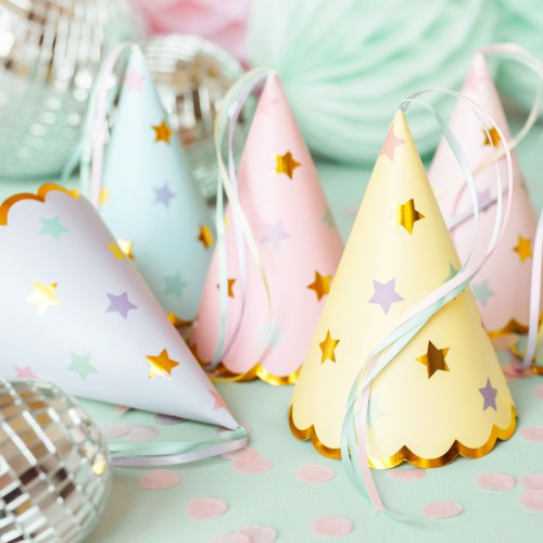 Χάρτινα Καπέλα Παστέλ Με Αστέρια PartyDeco 