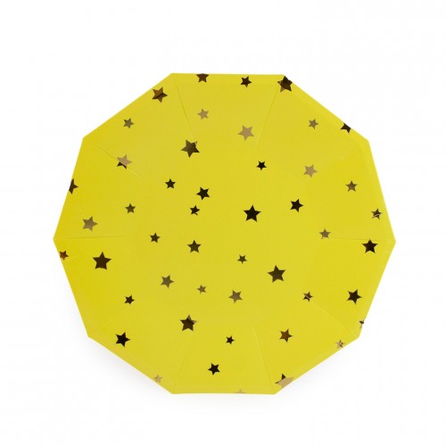 Χάρτινα Πιάτα Γλυκού Κίτρινα Με Χρυσά Αστέρια 8pcs 